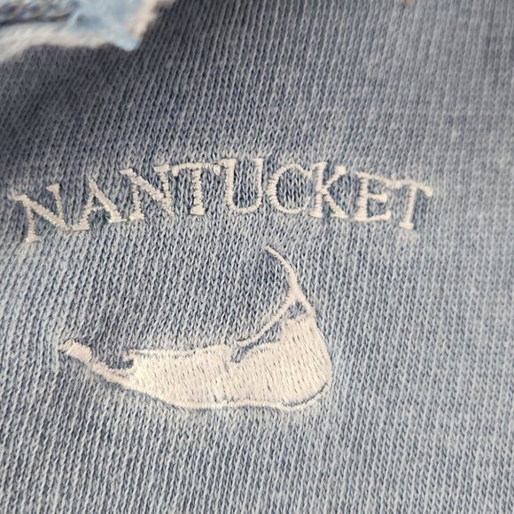 NANTUCKET | Quarter Zip Hoodie Sweatshirt Embroidered Blue mens Sz M - Picture 3 of 7